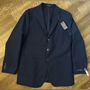 Stafford Classic Fit Seersucker Blazer Navy Blue Sport Coat- Size 44 Reg